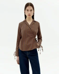 Blusa marrón rayas cruzada Lenie