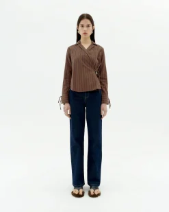 Blusa marrón rayas cruzada Lenie