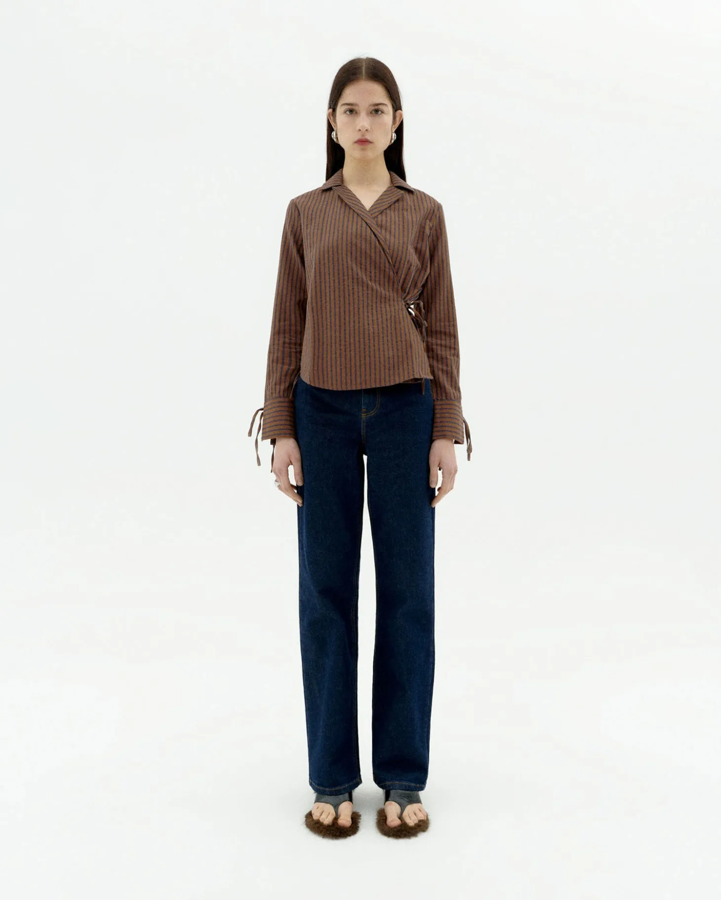 Blusa marrón rayas cruzada Lenie