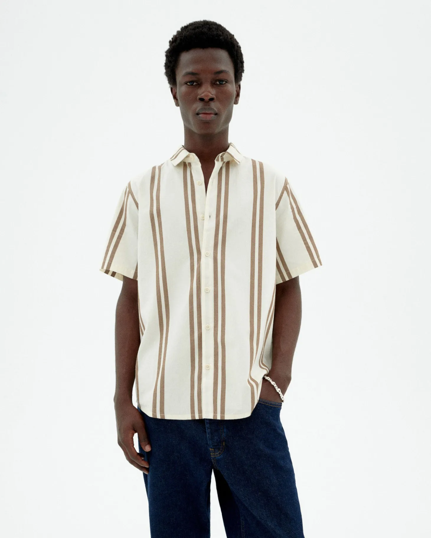 Camisa popelin rayas marrones Tom