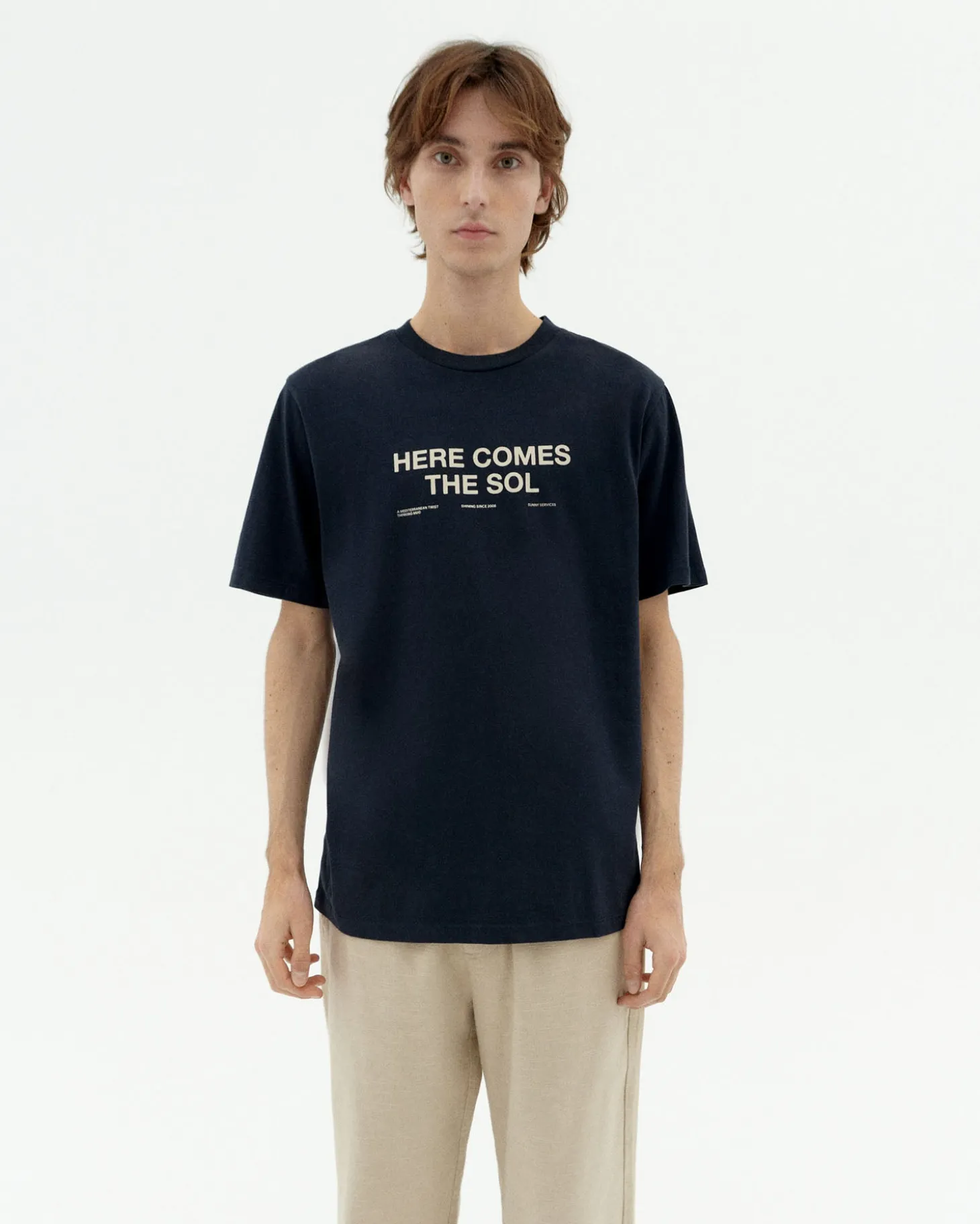 Camiseta azul here comes the sol
