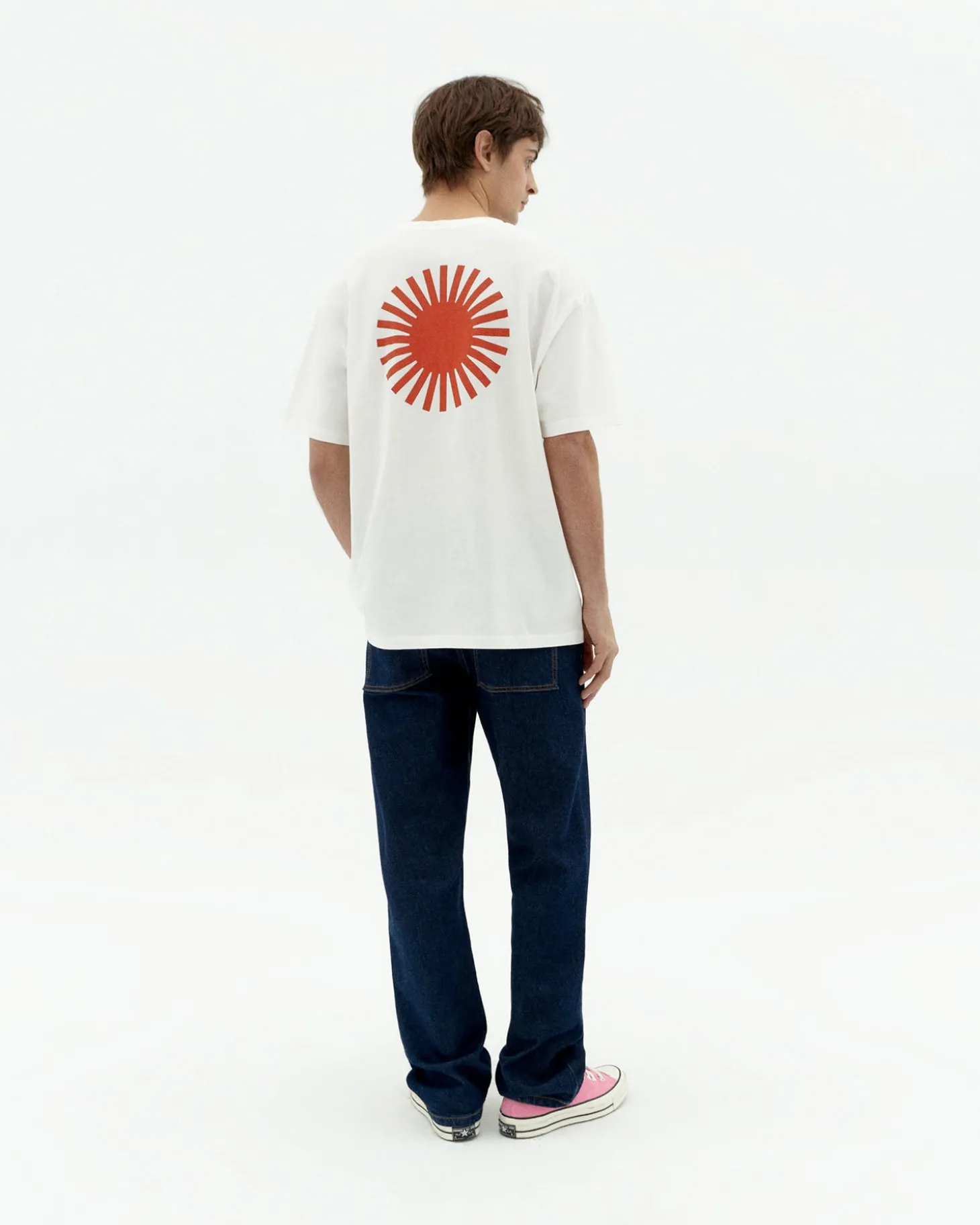 Camiseta blanca sol espalda rojo Aaron