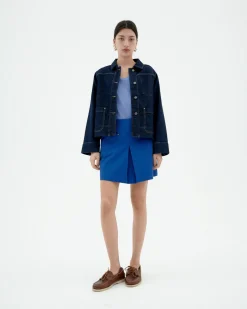 Falda mini azul pliegues Mabel