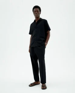 Pantalón loose seersucker negro Luc