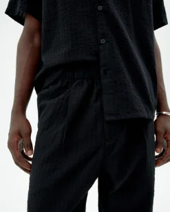 Pantalón loose seersucker negro Luc