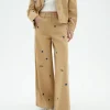 Pantalón wide leg camel bordado a mano Hedda