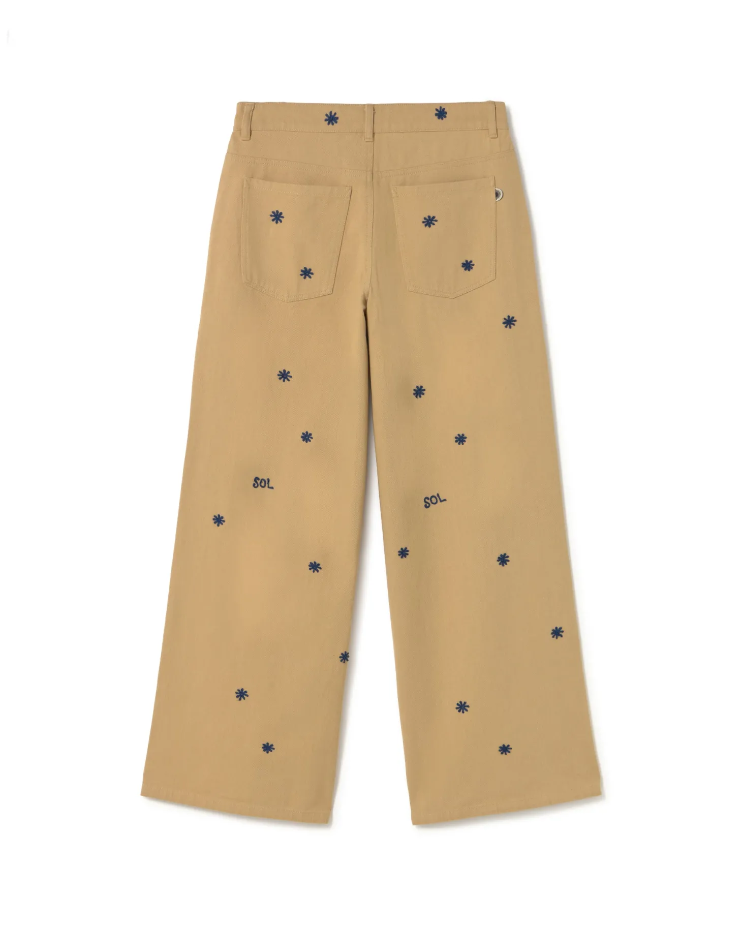 Pantalón wide leg camel bordado a mano Hedda