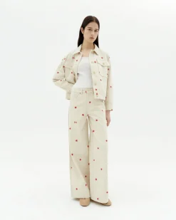 Pantalón wide leg crudo bordado a mano Hedda