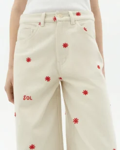 Pantalón wide leg crudo bordado a mano Hedda