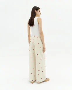 Pantalón wide leg crudo bordado a mano Hedda