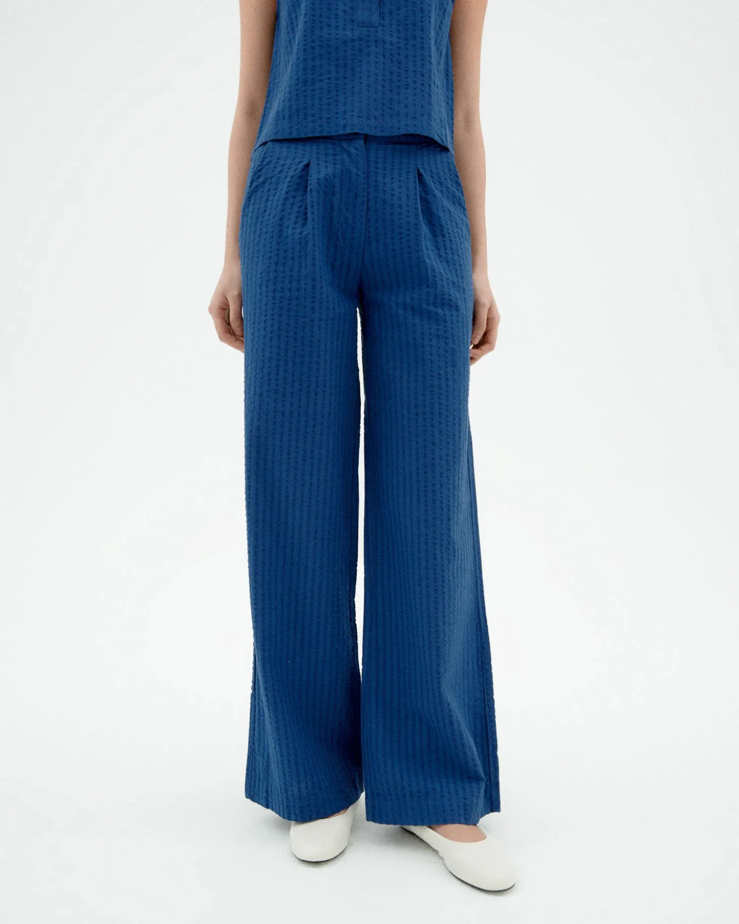 Pantalón wide leg seersucker azul Manolita