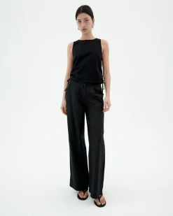 Pantalón wide leg seersucker negro Manolita