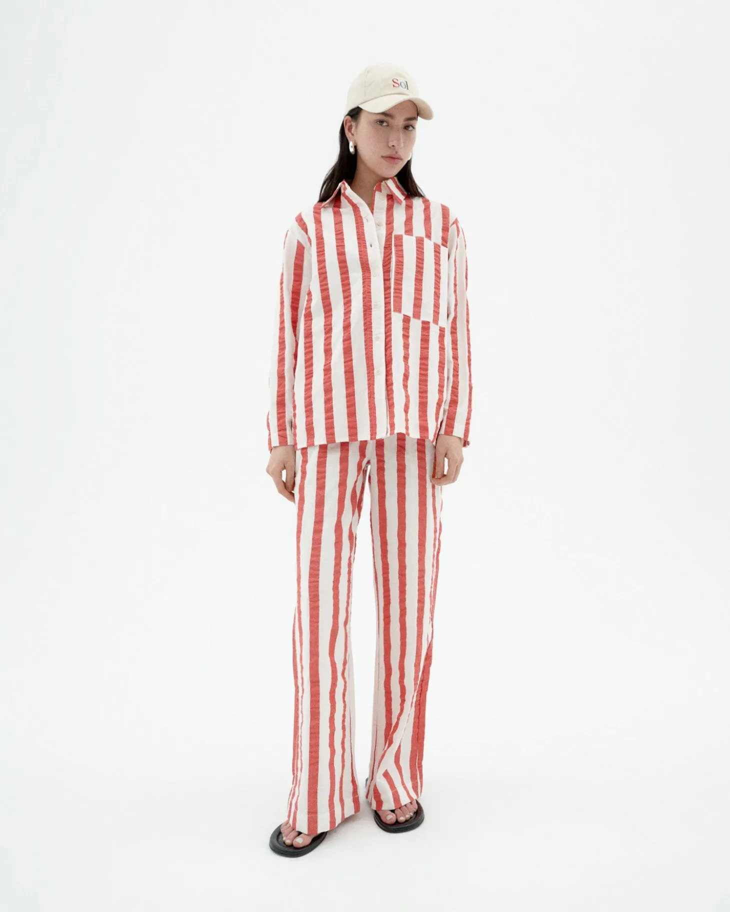 Pantalón wide leg seersucker rayas Manolita