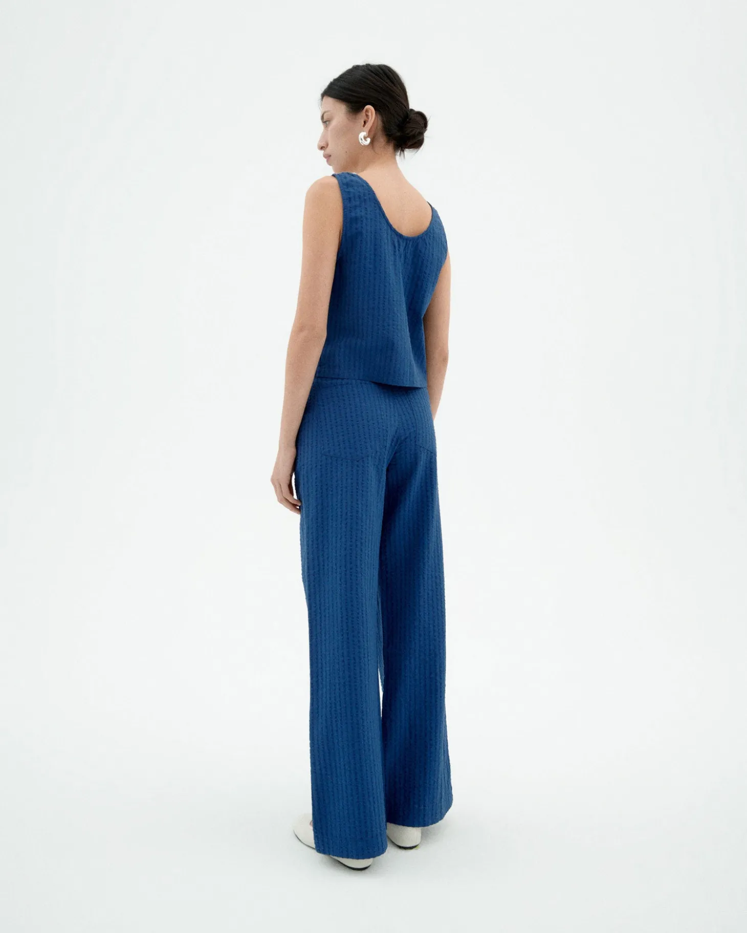Pantalón wide leg seersucker azul Manolita