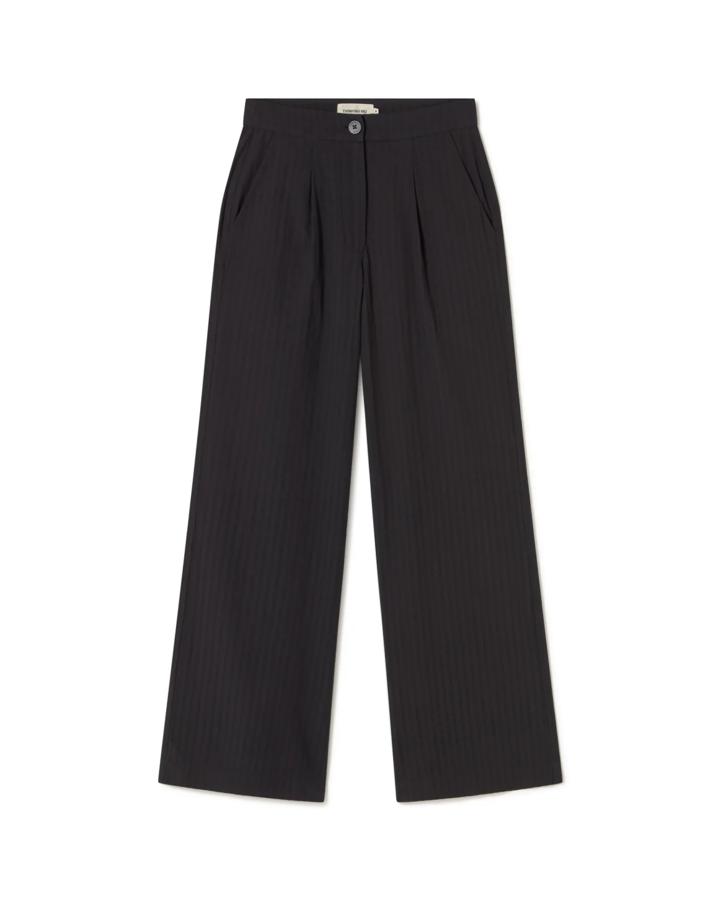 Pantalón wide leg seersucker negro Manolita