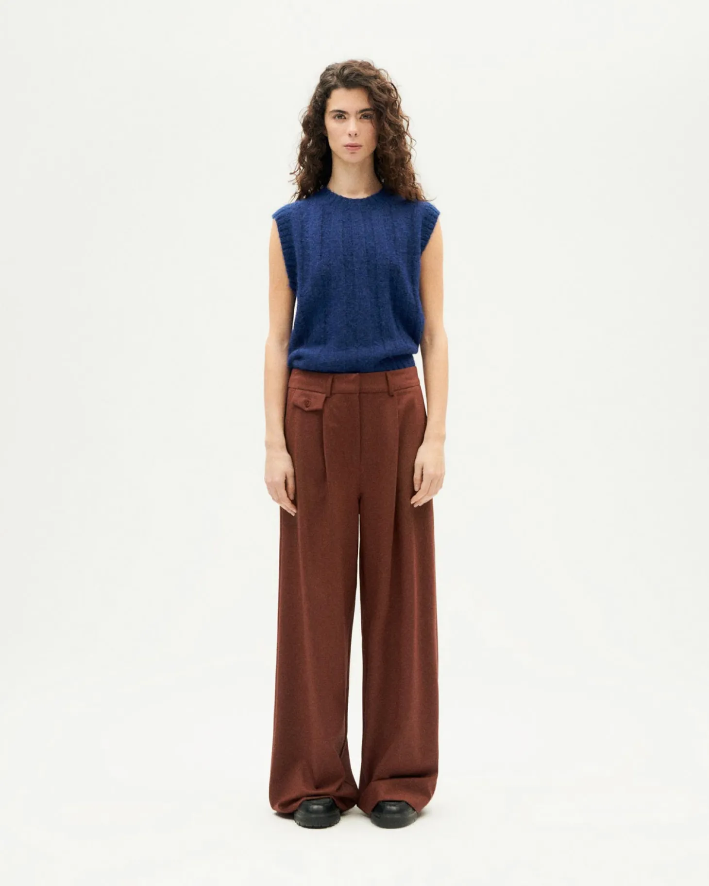 Pantalón wide leg tiro bajo marrón Pat
