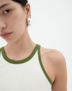 Top halter blanco contraste verde Harriet