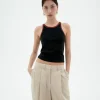 Top halter negro contraste marrón Harriet