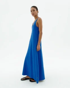 Vestido largo azul tirantes Sade