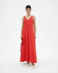 Vestido largo rojo tirantes Sade