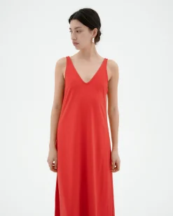 Vestido largo rojo tirantes Sade